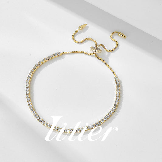 Exquisite and simple | Single row full diamond pull adjustable bracelet - VITIER