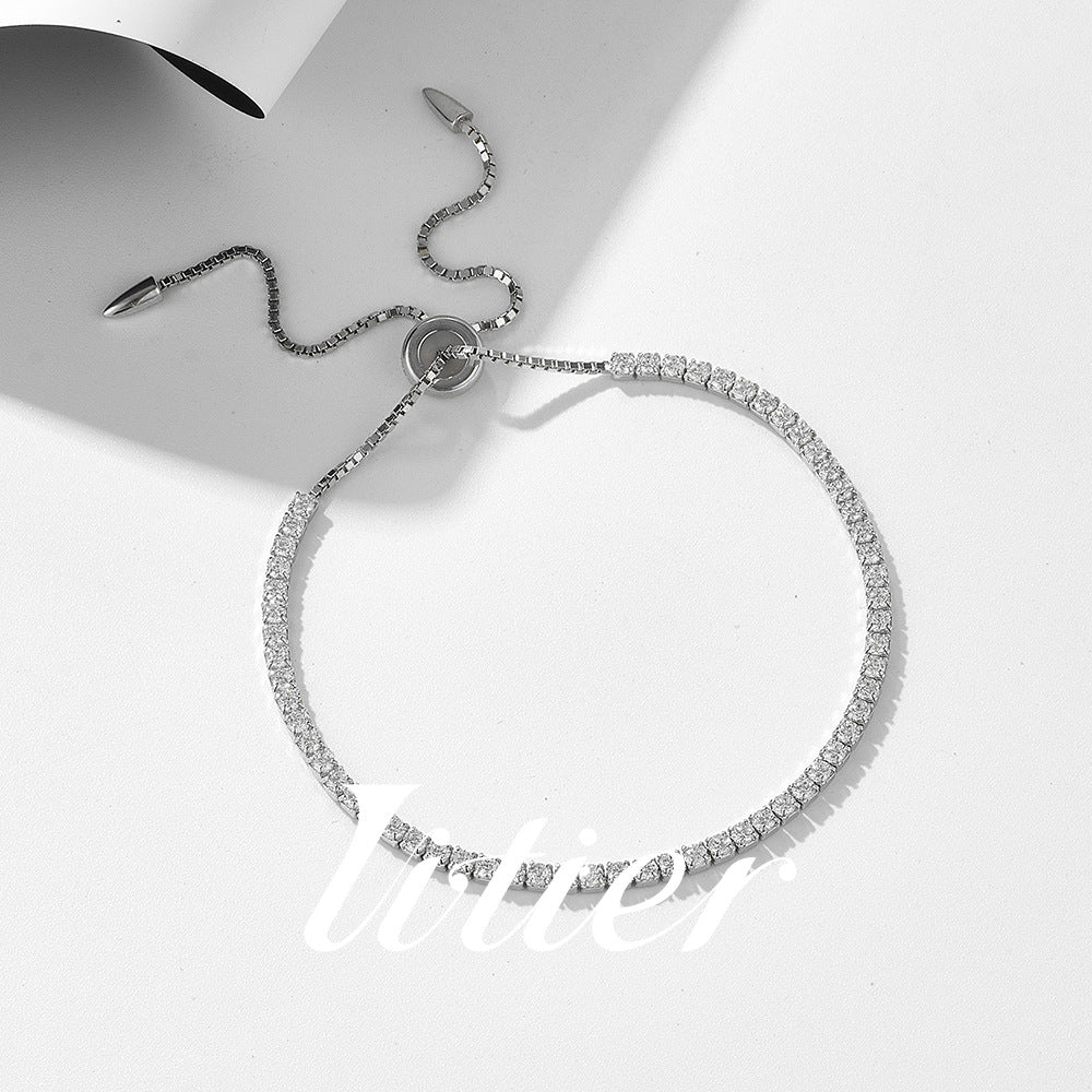 Exquisite and simple | Single row full diamond pull adjustable bracelet - VITIER