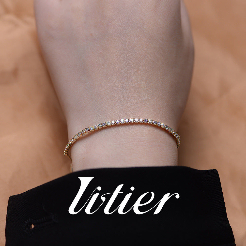 Exquisite and simple | Single row full diamond pull adjustable bracelet - VITIER