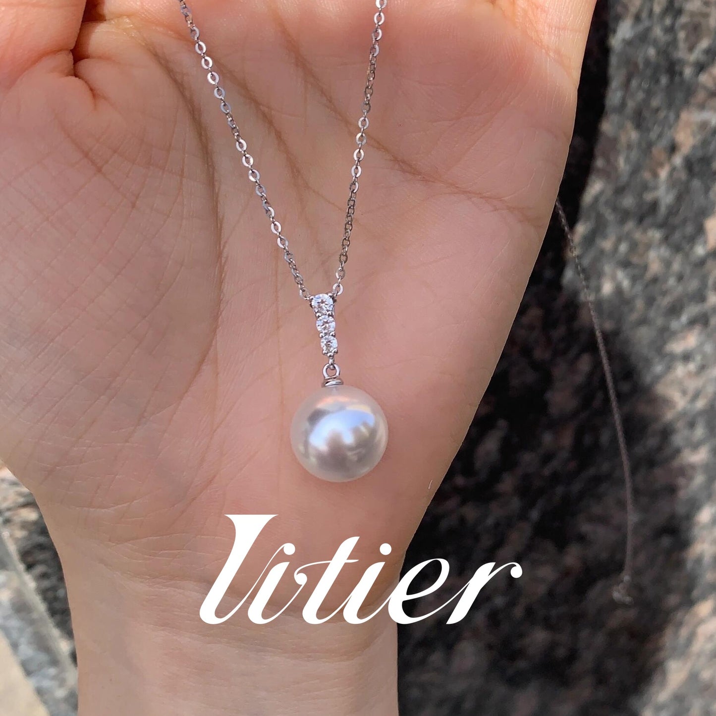 Round Melt Heart Chain | Australian White Pearl Necklace Clavicle Chain-VITIER