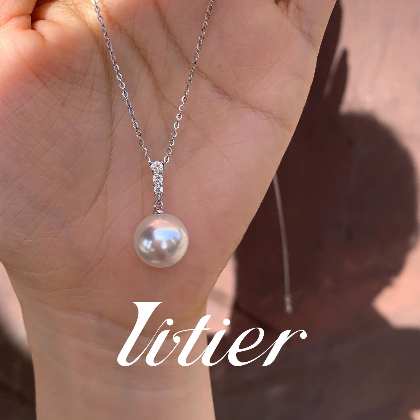 Round Melt Heart Chain | Australian White Pearl Necklace Clavicle Chain-VITIER