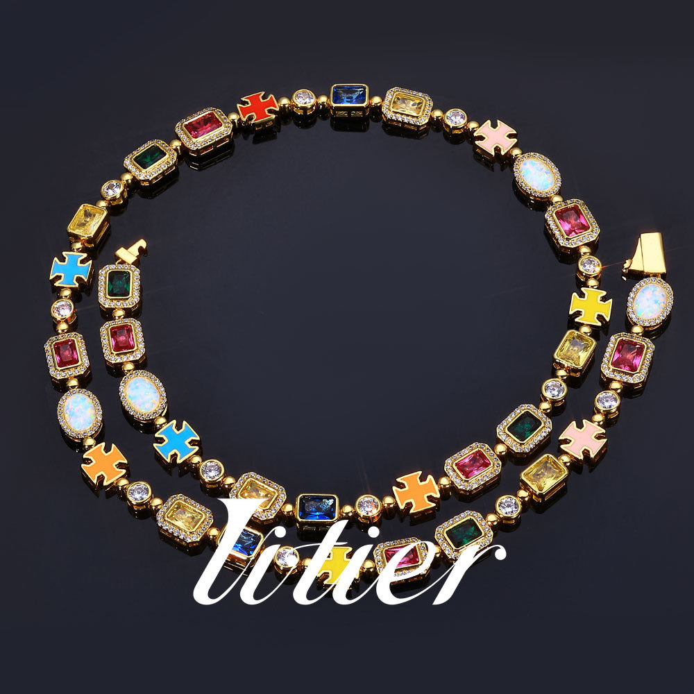 Street Color | Hip Hop Colored Gem Women's Necklace - VITIER