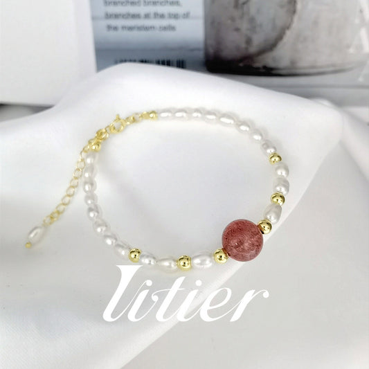 Natural Organic | Natural Crystal Handmade Strawberry Crystal Pearl Bracelet - VIITIER
