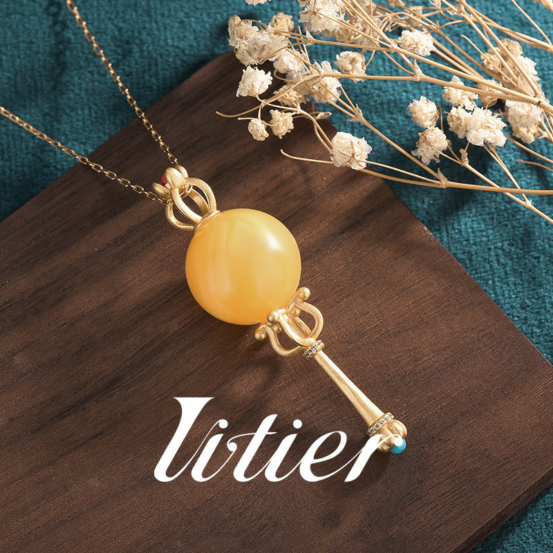 Totem Healing | Old Beeswax Round Bead Inlaid Necklace - VITIER