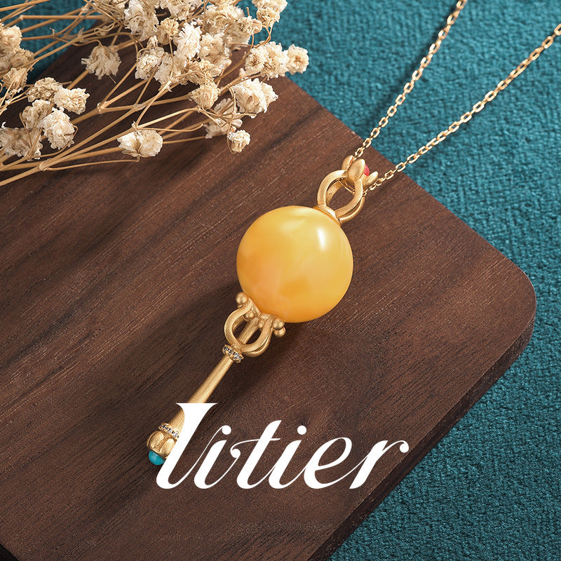 Totem Healing | Old Beeswax Round Bead Inlaid Necklace - VITIER