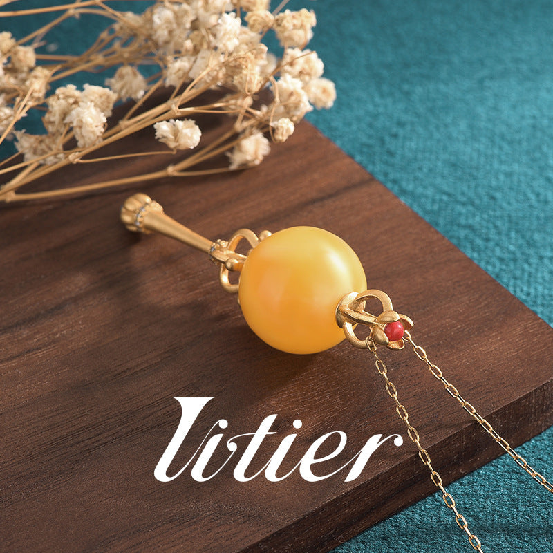 Totem Healing | Old Beeswax Round Bead Inlaid Necklace - VITIER