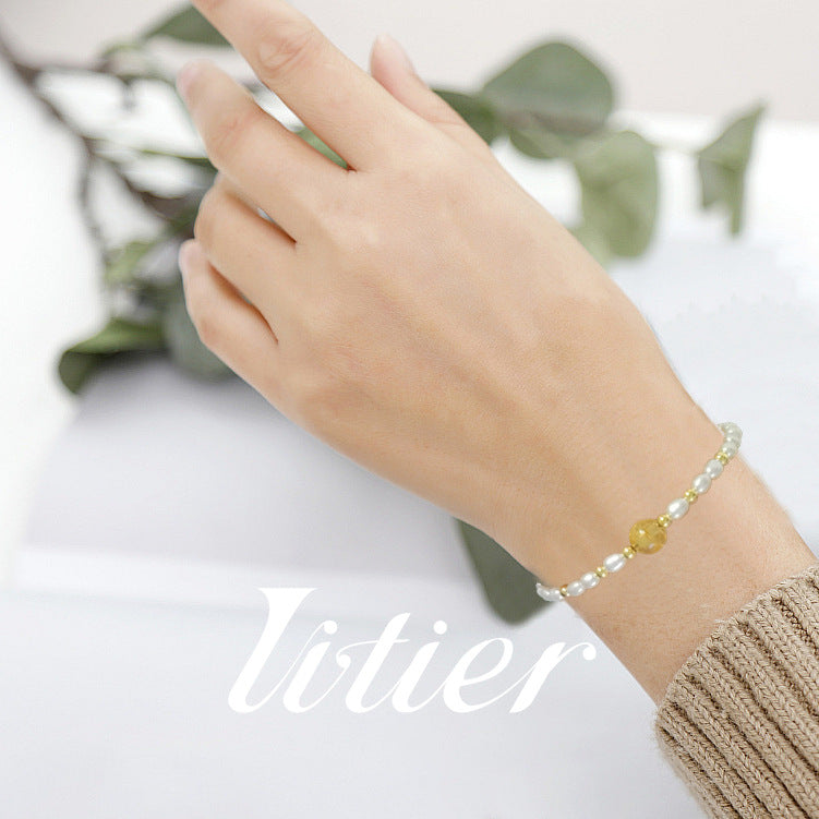 Natural Organic | Natural Crystal Handmade Strawberry Crystal Pearl Bracelet - VIITIER