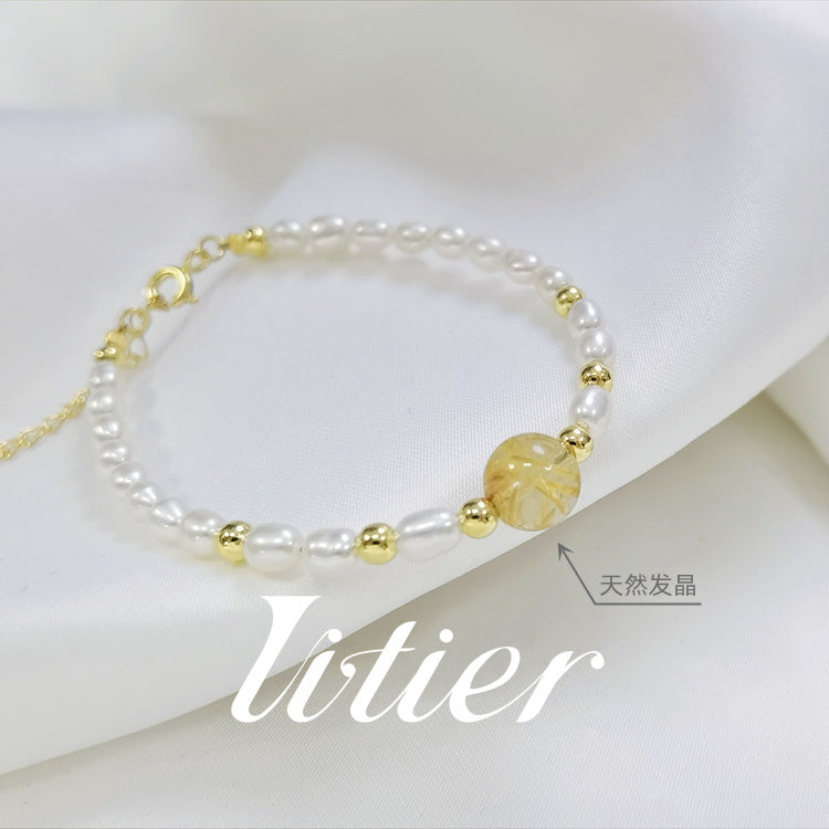 Natural Organic | Natural Crystal Handmade Strawberry Crystal Pearl Bracelet - VIITIER
