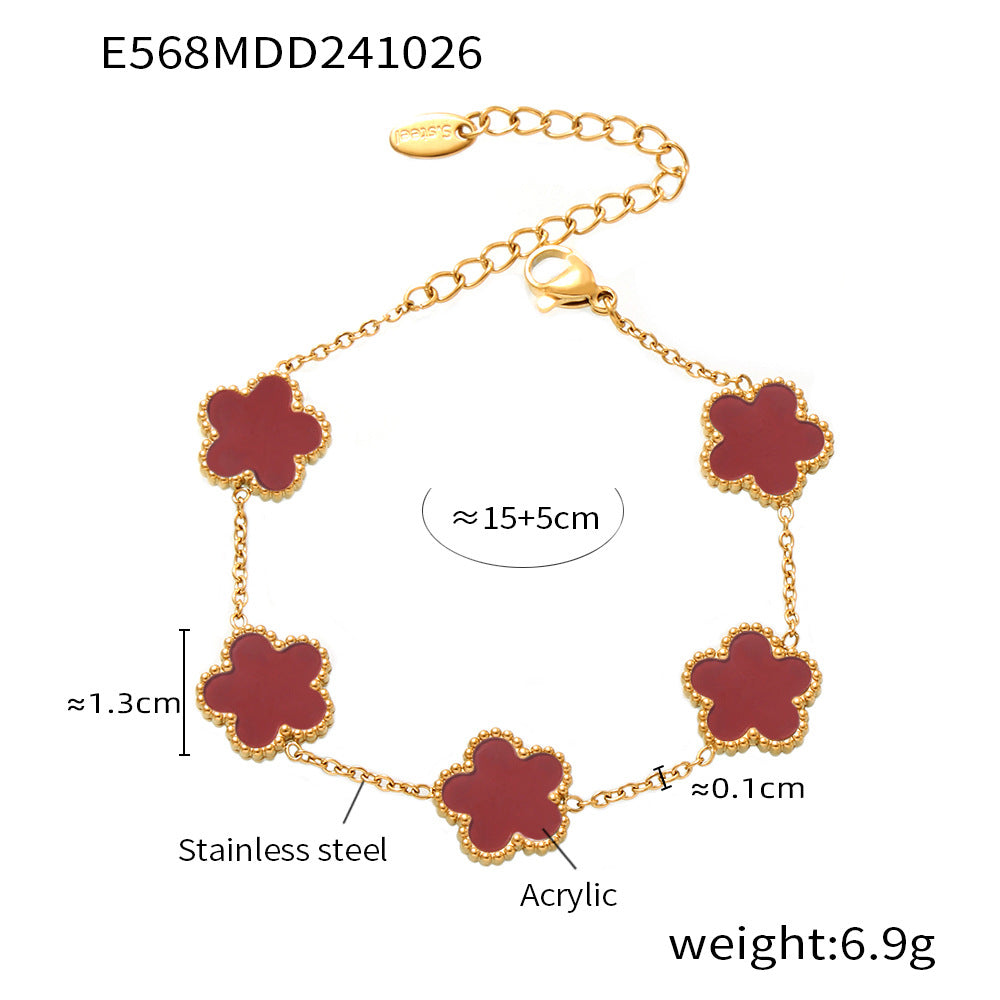 Lucky Transfer | Agate Five Leaf Flower Bracelet - VITIER