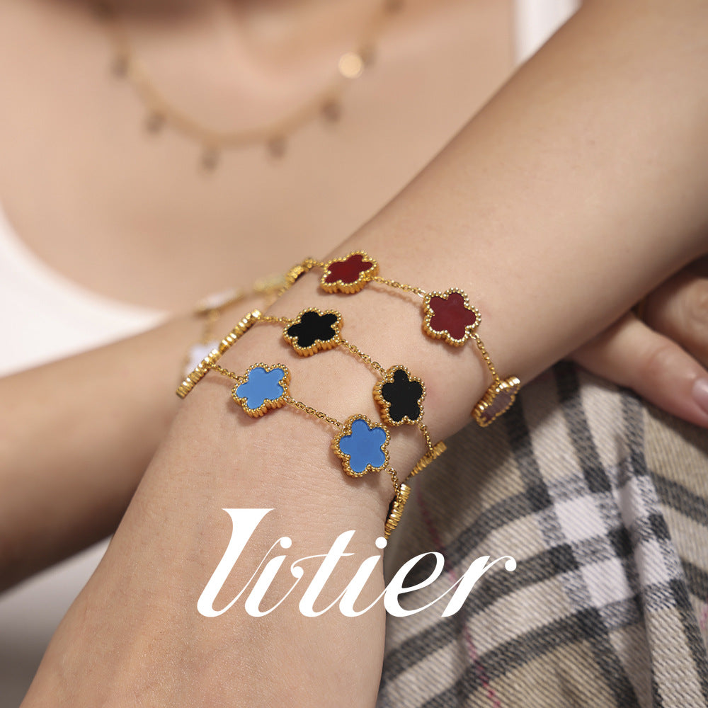Lucky Transfer | Agate Five Leaf Flower Bracelet - VITIER