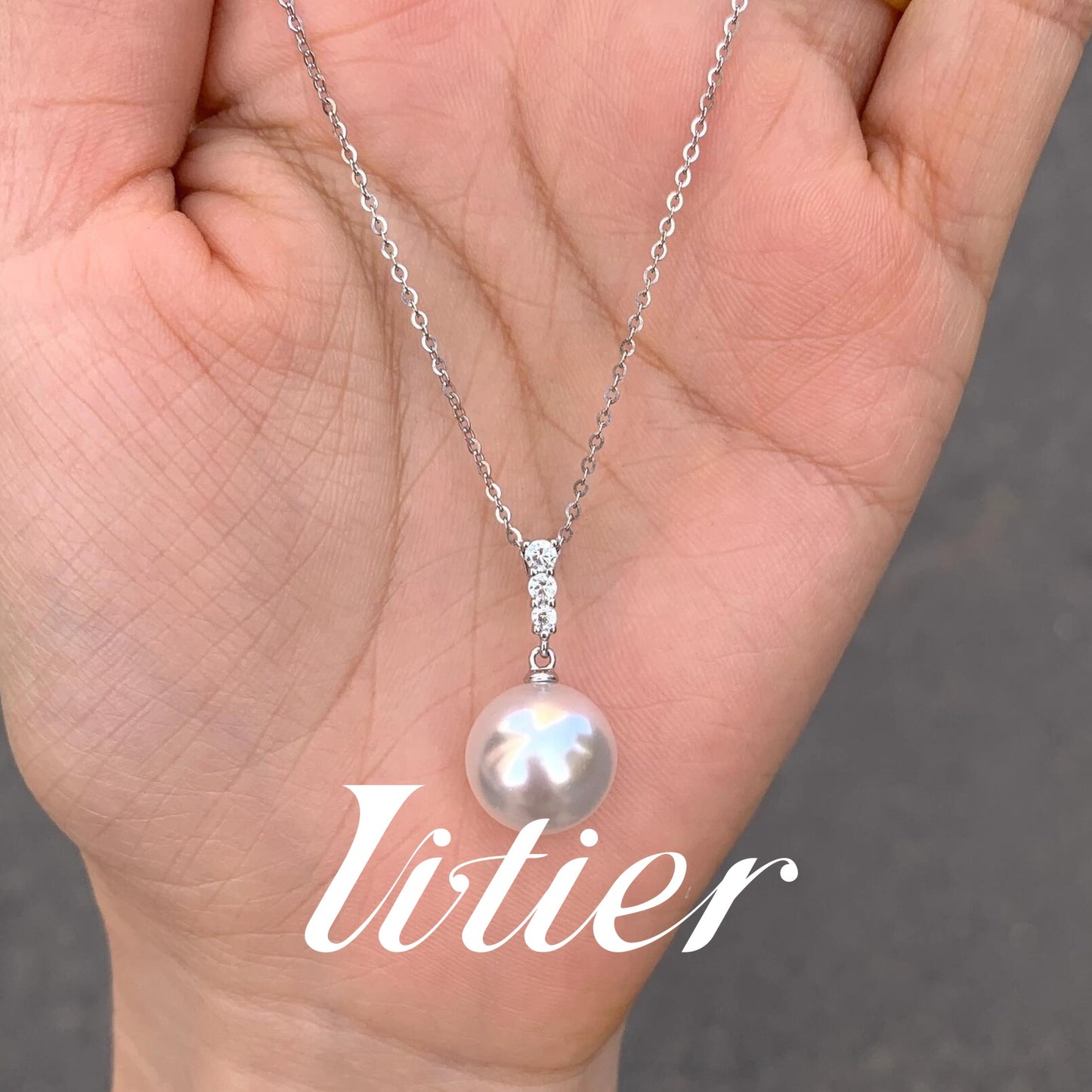 Round Melt Heart Chain | Australian White Pearl Necklace Clavicle Chain-VITIER