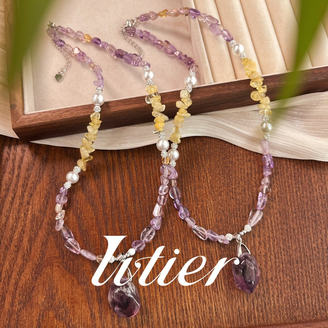 Maillard Style | Natural Amethyst Citrine Necklace - VITIER