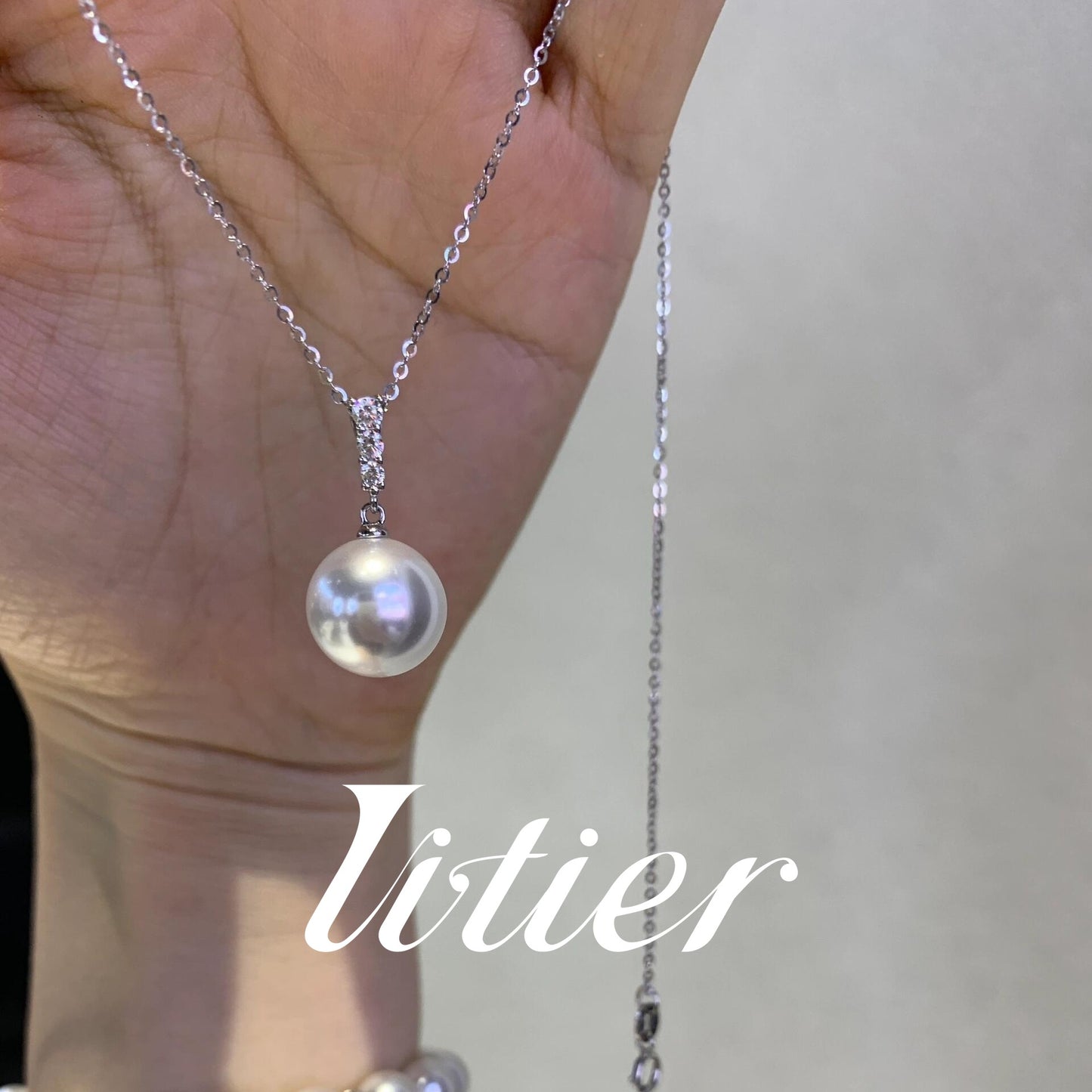 Round Melt Heart Chain | Australian White Pearl Necklace Clavicle Chain-VITIER