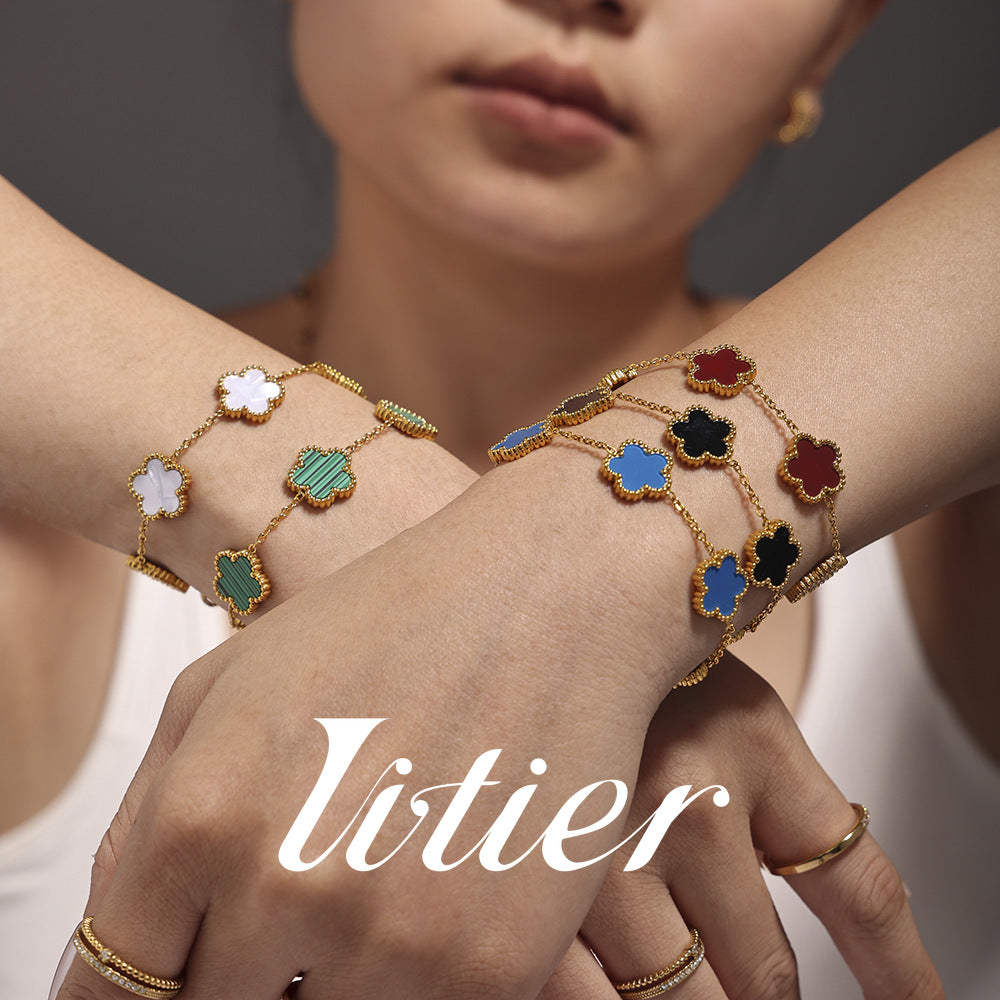 Lucky Transfer | Agate Five Leaf Flower Bracelet - VITIER