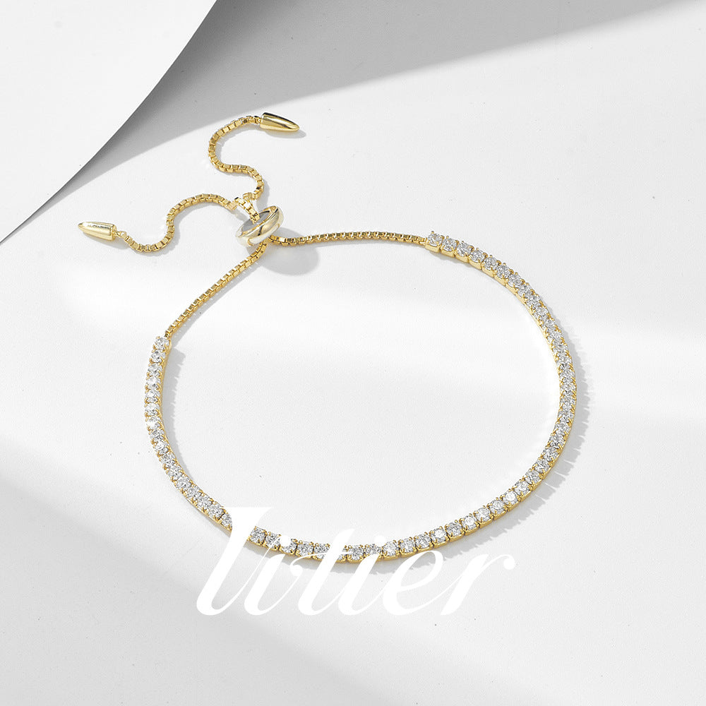 Exquisite and simple | Single row full diamond pull adjustable bracelet - VITIER