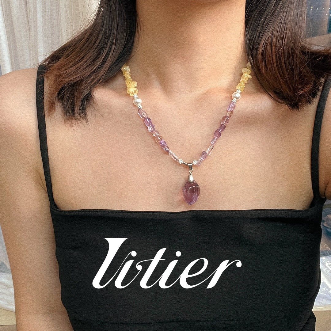 Maillard Style | Natural Amethyst Citrine Necklace - VITIER