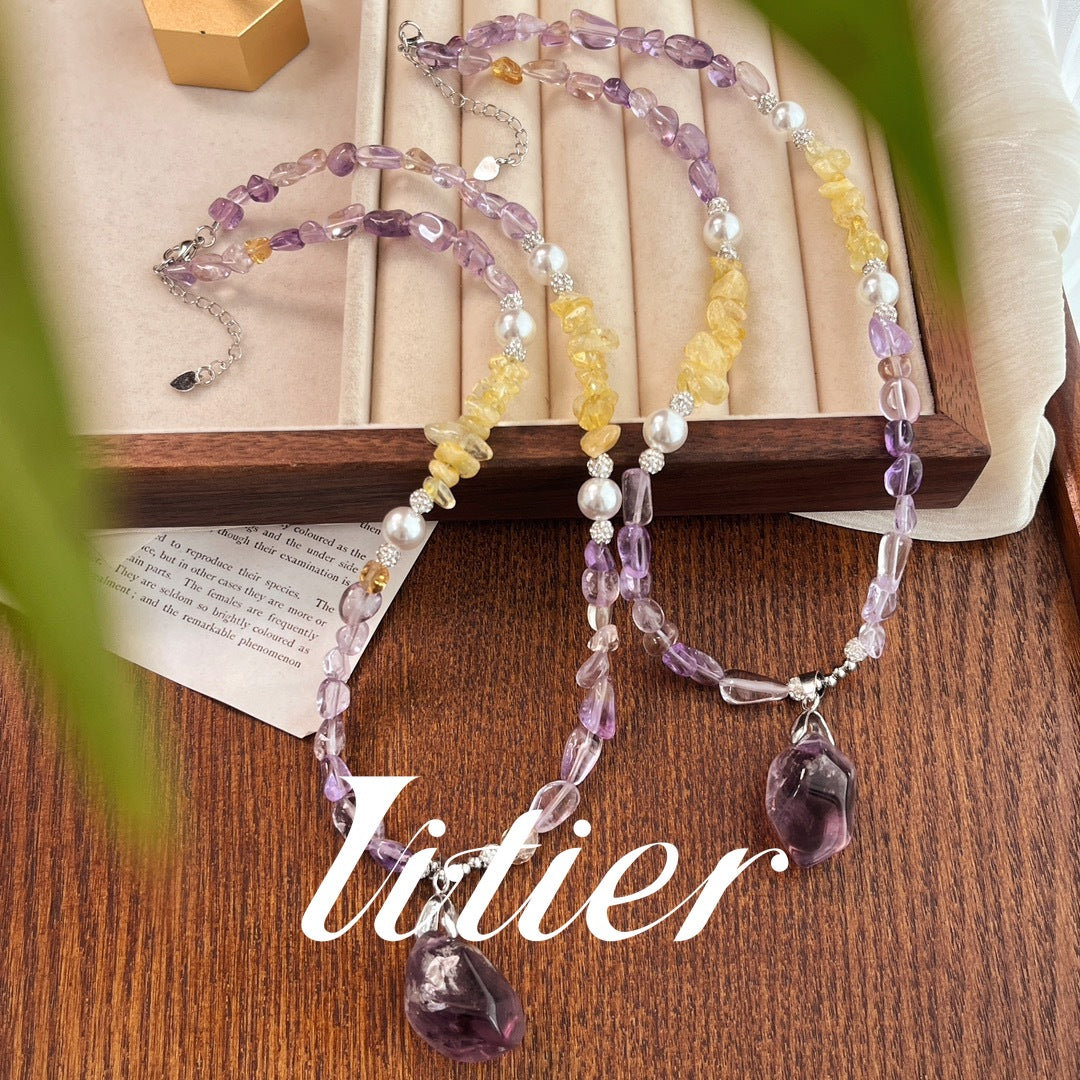 Maillard Style | Natural Amethyst Citrine Necklace - VITIER