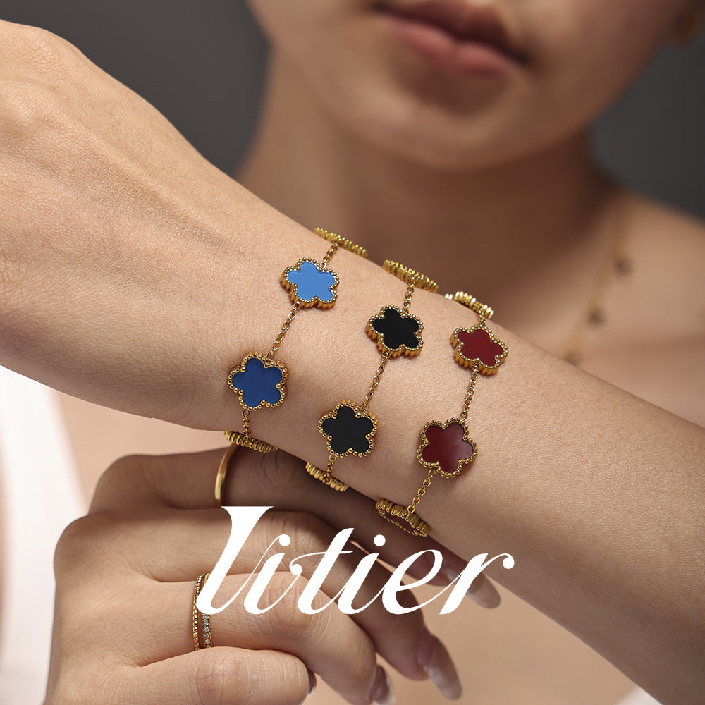 Lucky Transfer | Agate Five Leaf Flower Bracelet - VITIER