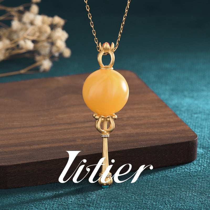 Totem Healing | Old Beeswax Round Bead Inlaid Necklace - VITIER